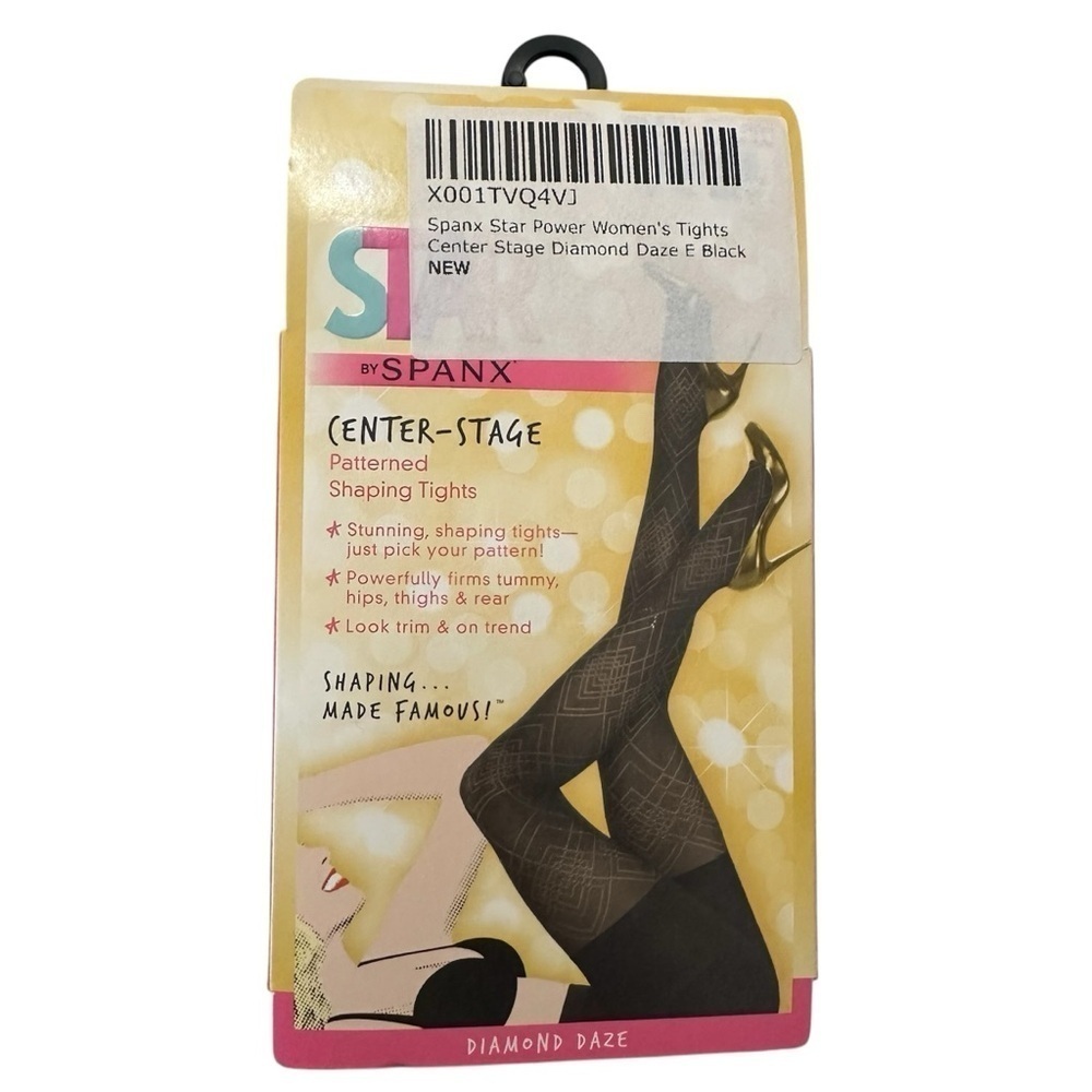 SPANX Star Power Womenโs Black Tights Center Stage Diamond Daze Size E NWT